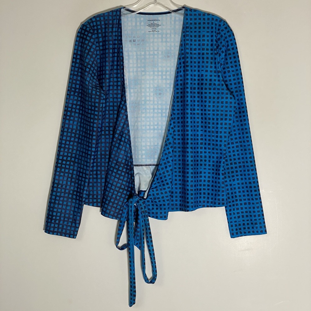 Summersalt Swim Cover Up Womens Large Blue Check The Perfect Wrap Vacation Beach